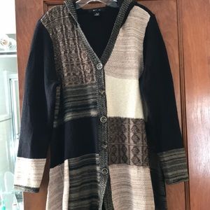 Long Hooded Sweater Cardigan Size XL Black,Tan, Beige and Brown